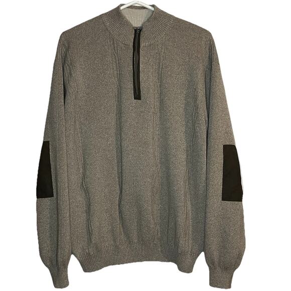 Alex Cannon Cable Knit Sweater Quarter-Zip Elbow Patch Cotton Pullover Men XL - Picture 1 of 5
